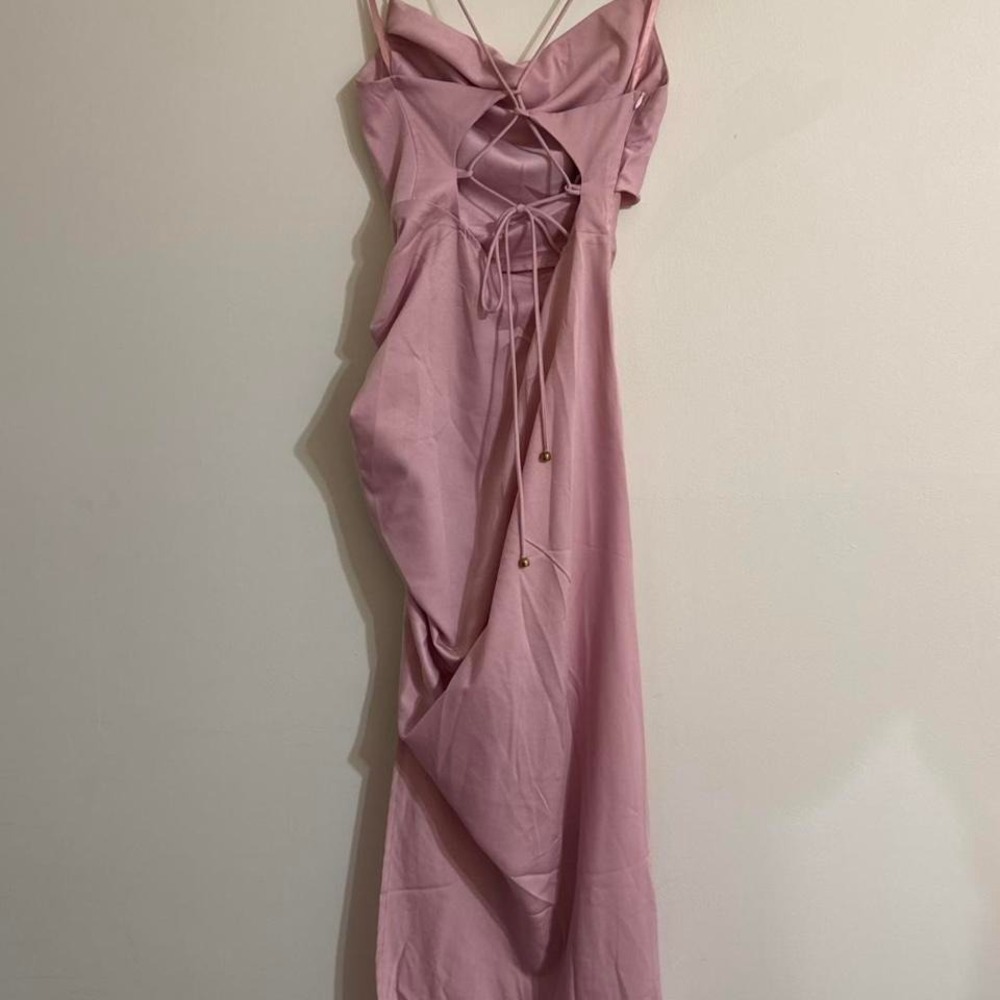 Angel Biba Baby Pink Open Back Midi Dress Ruched Lace Up Size US‎ 4